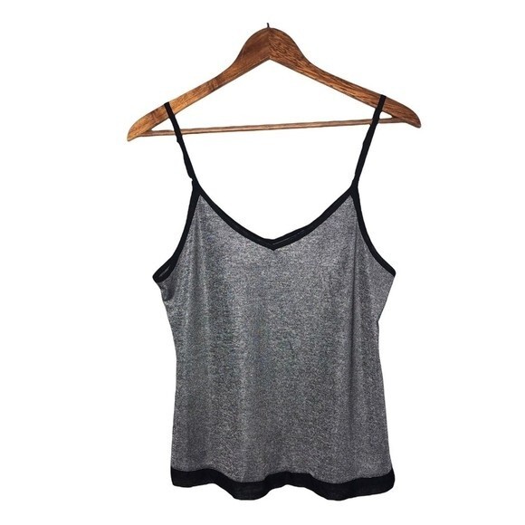 Self Esteem V-neck Gray / Black Mesh Detail Flowy Blouse - Picture 1 of 4